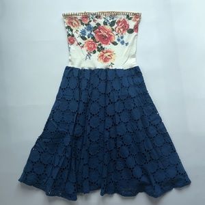 Modcloth Strapless Floral Print Eyelet Dress